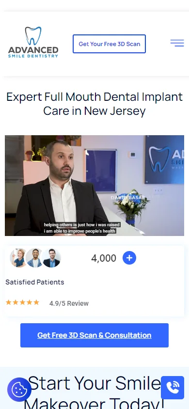 Original public Advanced Smile Dentistry website on mobile captured on July 20, 2026